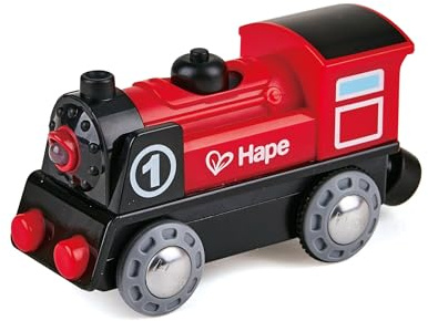Hape Batteriebetriebene Lokomotive Nr. 1 - mit Licht und Ton, durch Magnete spielend einfach zu verbinden, Elektrische Spielzeuglok, Eisenbahn Zubehör und Zugspielzeug, für Kinder ab 3 Jahren