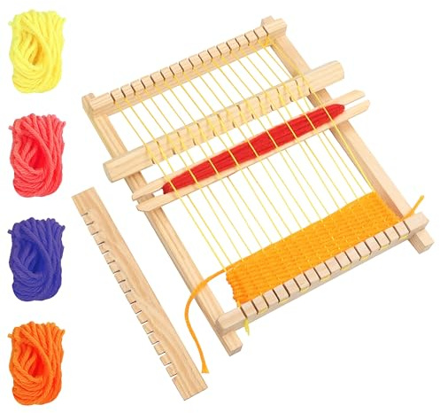 Curtzy Webrahmen aus Holz zum Weben - 16,5x21,7cm - Webrahmen Kinder Erwachsene - Bastelset mit u.a. Wolle Einstellstab Kamm - Webstuhl Set für Anfänger - Weben für Kinder