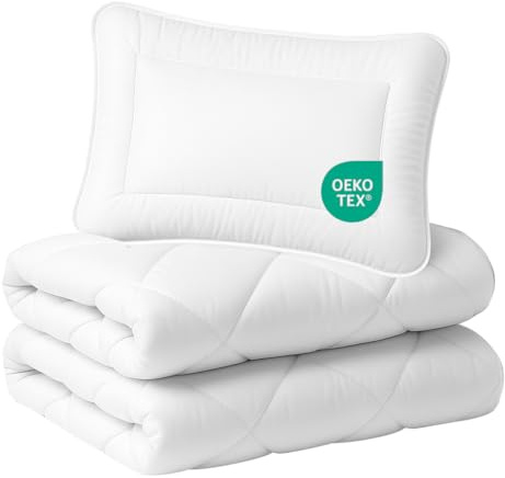 Julido Baby Bettdecke und Kissen Set 100x135 cm + 40x60 cm – 4-Jahreszeiten Kinderbettdecke 770g & Kinderkissen 150g, Mikrofaser Weiß, Atmungsaktiv, 90° Maschinenwaschbar, Oeko-Tex Zertifiziert