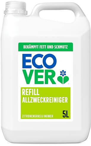 Ecover Allzweckreiniger Nachfüllpack, entfernt Schmutz und Dreck auf harten Oberflächen, Zitronengras- und Ingwerduft, 1 x 5L Packung