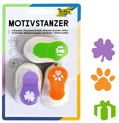 folia 7023 - Motivstanzer, Motivlocher, 3er Set, Geschenk, Kleeblatt und Tatze