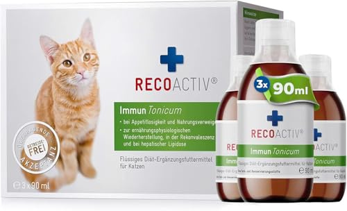 RECOACTIV Immun Katze - wirksamer Appetitanreger, flüssig 3 x 90 ml | Sehr schmackhaft, schnelle Hilfe bei verminderter Nahrungsaufnahme, Untergewicht und Mangelerscheinungen, leicht aufzunehmen