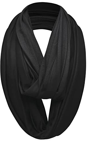 Unisex Jersey Circle Loop Infinity Plain Snood Schal Für Männer & Frauen, Tube Neck Warmer Soft 200g PREMIUM QUALITÄT 50% BAUMWOLLE Schals - 100% QUALITÄT GURANTEE (Schwarz)