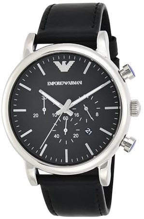 Emporio Armani Watch For Men, Chronograph Movement and 46mm Case Size with Stainless steel, Leather or Silicone strap Schwarz und Silberton , 46MM