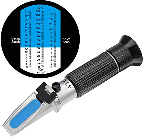 HHTEC Winzer Refraktometer 0–32% Brix / 0–140°Oe / 0–27 KMW – Traubenreife bestimmen & Zucker messen – ideal zur Weinlese – für Wein & Bier – mit ATC & 0-Punkt Kalibrierung