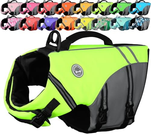 VIVAGLORY Hunde Schwimmweste Sports Style Hundeschwimmweste, M, Neongelb | Hundeweste Schwimmen Rettungswesten Schwimmwesten zum Schwimmen, Sportstil & Atmungsaktiv for Hunde