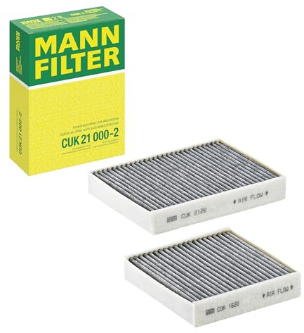 MANN-FILTER CUK 21 000-2 Kabinenluftfilter mit Aktivkohle, 2er-Set | Für Autos, Staub- und Pollenfilterung, Geruchsabbau, echte OE-Technologie