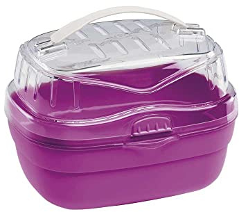 Ferplast Trasportino per criceti e altri piccoli roditori ALADINO SMALL Gabbietta da viaggio per piccoli animali roditori criceti, Plastica resistente, Fondo colorato con coperchio trasparente, Fessure di ventilazione, Comoda maniglia, Chiusura sicura, 20 x 16 x h 13,5 cm Fucsia