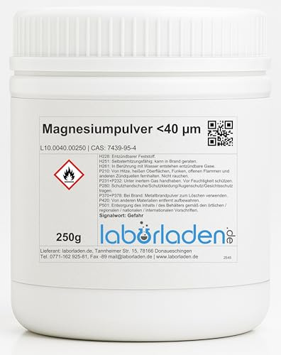 250g Magnesiumpulver <40µm * Labor, Survival, Feuerstarter - Beste Qualität aus Deutschland!