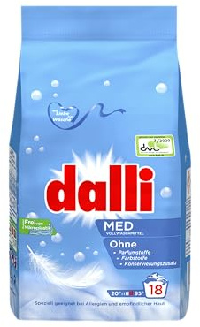 dalli med Vollwaschmittel-Pulver I 18 Waschladungen I speziell geeignet bei Allergien und empfindlicher Haut | weiße Wäsche | 1,215 kg