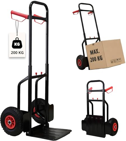 Grafner Sackkarre klappbar und ausziehbar, Belastbarkeit 200kg, Luftbereifung, Haltegriffe und Radschutz, solide Stahl-Ausführung, Stapelkarre Transportkarre Transportwagen