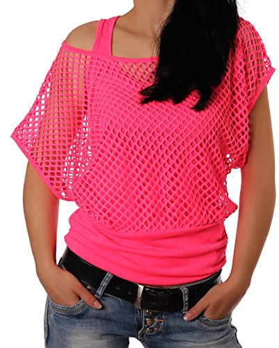 Crazy Age Frauen Partytop Sommertop Fasching Fest Netzoberteil aktueller Trend in Neonfarben