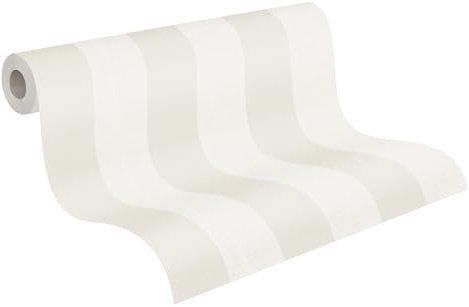 A.S. Création Maison Charme Vliestapete mit Blockstreifen 0,53 x 10,05 m – Beige, Weiß – Streifentapete Made in Germany – 314055