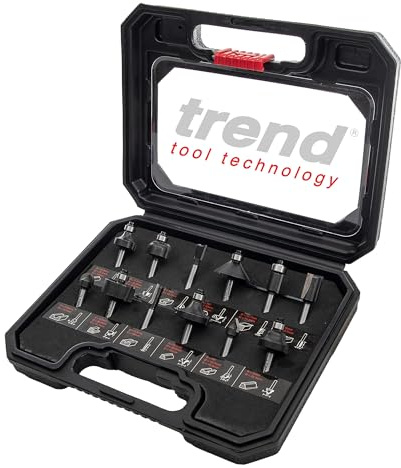 Trend 12-teiliges Fräser-Starter-Set, 1/4 Zoll Schaft, Hartmetallbestückt, Mit Aufbewahrungskoffer, SET/SS8X1/4TC