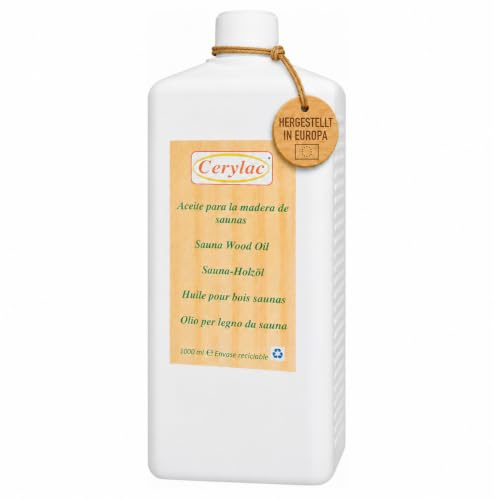 Cerylac Sauna-Holzöl, 100% rein, ohne Zusätze, 1 L | Für finnische Saunen und klassische Holzsaunen, für innen, farblos und ohne Farb- und Duftstoffe zur Saunaholzpflege