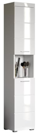trendteam smart living - Amanda - Hochschrank - Weiß Hochglanz - Badezimmerschrank mit 2 verstellbaren Einlegeböden - (BxHxT) 37 x 190 x 31 cm - moderner Badschrank mit 4 Fächern und Einer Ablage