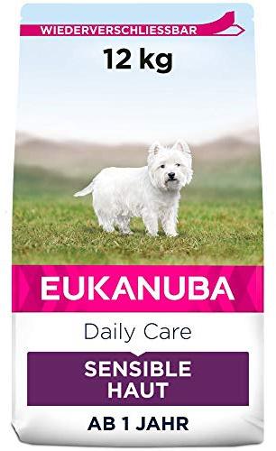 Eukanuba Daily Care Sensitive Skin Hundefutter - Trockenfutter für Hunde mit sensibler Haut, Hyoallergenes Futter mit Fisch, 12 kg