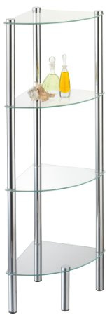 axentia Eckregal Solanio mit vier Böden, Glasregal für Badaccessoires, Badmöbel für die Ecke, Standregal mit Wandbefestigung, ca. 30 x 108 x 30 cm, Silber