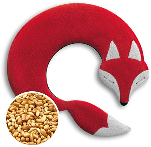 LESCHI Wärmekissen - Körnerkissen für Mikrowelle - Tier Fuchs Rot - anschmiegsames Nackenkissen mit Bio Weizen - ideal als Wärmespender im Winter und bei Verspannungen an Nacken Schulter Hals