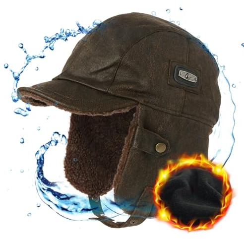 Comhats kaffeebraune warme Trappermütze mit Kunstleder Hut Unisex Fliegermütze Fellmütze Erwachsenen für Männer