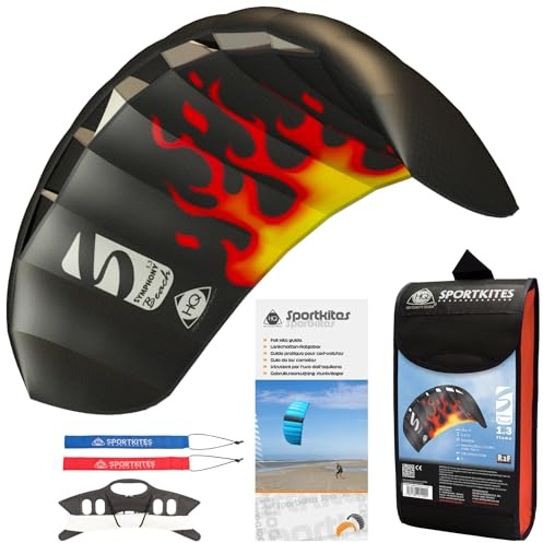 HQ Lenkmatte Lenkdrachen Symphony Beach III 1.3 Flame, Zweileiner Matte, Drachen für Kinder und Erwachsene, 55x130cm, inkl. 45kp Polyester Schnüre, 2x25m auf Winder mit Schlaufen, Drachen ab 8 Jahre