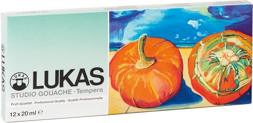 NERCHAU LUKAS STUDIO GOAUCHE - Künstler-Gouache in Premium-Qualität - Starter-Set T12 mit 12 x 20 ml Aluminiumtuben im Kartonetui, Orange