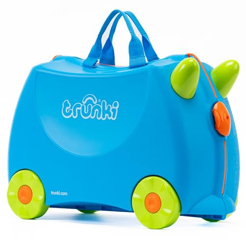 Trunki Der originale Kinderkoffer zum Draufsitzen - 18-L Handgepäck Koffer, befahrbarer Hartschalen Reisekoffer mit Rollen, inklusive Zuggurt/Schultergurt