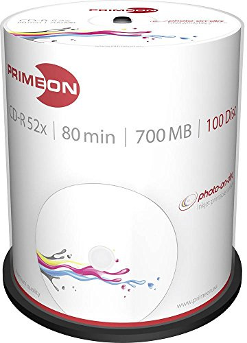 Primeon CD-R 80Min/700MB/52x Cakebox (100 Disc), photo-on-disc Surface, Inkjet Fullsize Printable, weiß