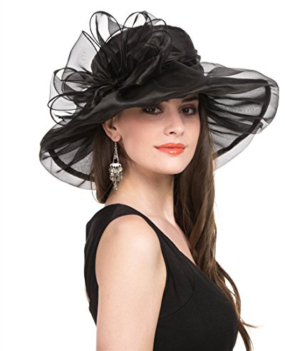 Saferin Oganza Sommer-Sonnenhut für Damen, Strand, Kirche, Ascot Race, Derby, Cocktail, Hochzeit, schwarze Schleife