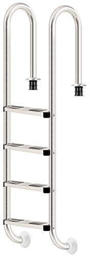 Zelsius V2A Edelstahl Poolleiter mit 4 Stufen | 50 x 35 x 182 cm - Silber | mit Rutschsicherung | Schwimmbadleiter für Pool und Schwimmbecken | Pool Einstieg, Einbauleiter, Sicherheitsleiter