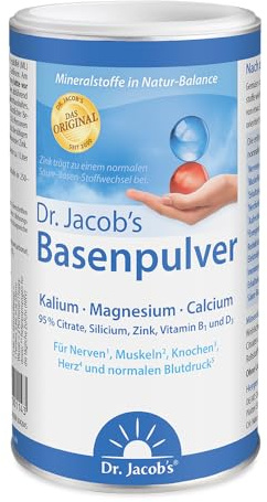 Dr. Jacob's Basenpulver I viel Kalium, Magnesium und Calcium I das Original Citrat-Basen-Pulver in Premium Qualität seit 25 Jahren I gezielter Mineralstoff- und Basen-Ausgleich* I 300 g Dose, vegan