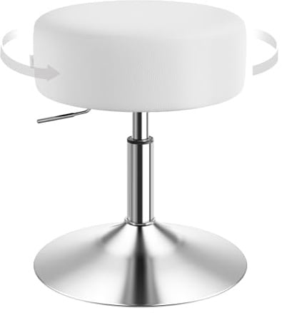 WOLTU Schminktisch Hocker, Schminkstuhl, Barhocker Rund, Höhenverstellbar, 360° Drehbar mit Verdickter Polsterung, Kunstleder Bequemstuhl für Schminktisch, Schlafzimmer, Esszimmer, Weiß