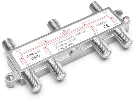 DUR-line SAT & BK-Verteiler - 6-Fach Splitter - voll geschirmt - Unicable & HD tauglich - für Sat-Anlagen DVB-S2 - BK, UKW, DC-Durchlass, TV Antennen