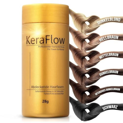 KERAFLOW STREUHAAR 28g – Schütthaar zur Haarverdichtung – Mittelbraun | für Herren & Damen – Haarpuder Ansatz für dichteres Haar bei dünnem Haar & kahlen Stellen – natürliches Volumen
