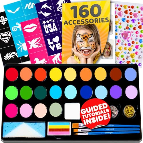Blue Squid Kinderschminke Set Ideales Schminke 28 Farben, 160pcs Theaterschminke Faschingsschminke für Kinder, Kinderschminke Wasserbasis, Kinderschminken Set für Halloween Karneval