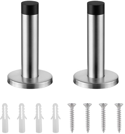 H&S 2 x Türstopper, Wandmontage, Türstopper, strapazierfähig, Edelstahl, Gummi-Puffer T, Silber, Percel-0799475473982