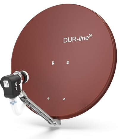 DUR-line 4 Teilnehmer Set - Qualitäts-Alu-Satelliten-Komplettanlage - Select 75cm/80cm Spiegel/Schüssel Rot + Quad LNB - für 4 Receiver/TV [Neuste Technik, DVB-S2, 4K, 3D]