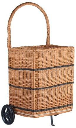 e-wicker24 Alles aus Weide Kaminholzkorb auf Rollen Trolley fahrbar aus Vollweide Kaminkorb Halbrund Rollkorb aus Weide für Kaminholz Aufbewahrungskorb Einkaufskorb (Natur)