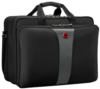 WENGER Legacy 17 Laptop-Tasche zum Umhängen, Notebook bis 17 Zoll, Aktentasche, Organizer, 26 l, Damen Herren, Büro Business-Reisen Uni, Schwarz/Grau, 600655
