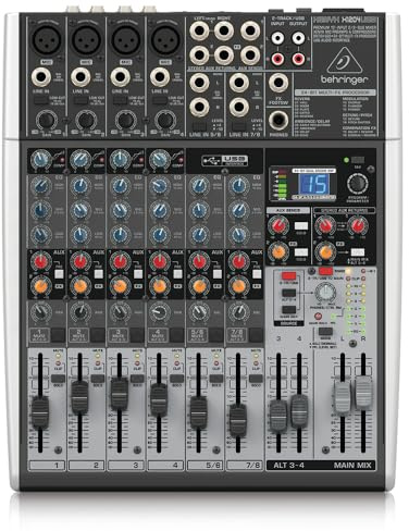 Behringer XENYX X1204USB Premium 12-Input 2/2-Bus Mixer mit XENYX Mic Preamps und Compressors, British EQ, 24-Bit Multi-FX Processor und USB/Audio Interface