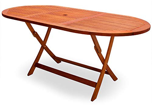 Casaria® Gartentisch Wetterfest, FSC®-Zertifiziert, 160x85cm | ausklappbar, mit Schirmständer, Eukalyptusholz, bis 80kg Belastbarkeit, oval, wasserbeständig, Alabama, braun