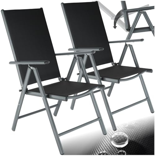 tectake® Aluminium Gartenstuhl 2er Set, Klappstuhl mit hoher Rückenlehne mit 7-facher Neigungsverstellung, Gartenmöbel Set mit 2 Stühlen, Gartenstuhl klappbar, für Garten Balkon Terrasse, anthrazit