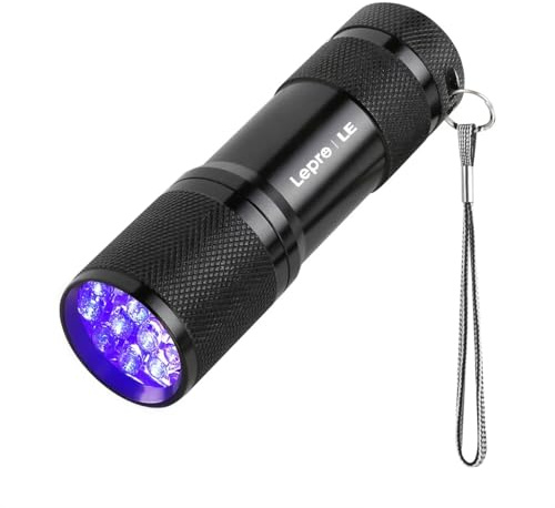LE UV Taschenlampe, 395nm Mini UV Lampe inklusive 3 AAA Batterien, Schwarz | Schwarzlicht Taschenlampe mit 9 LEDs, mini UV Lampe Ultraviolettes Licht mit 395nm für Geocaching, Heimtierurindetektoren usw