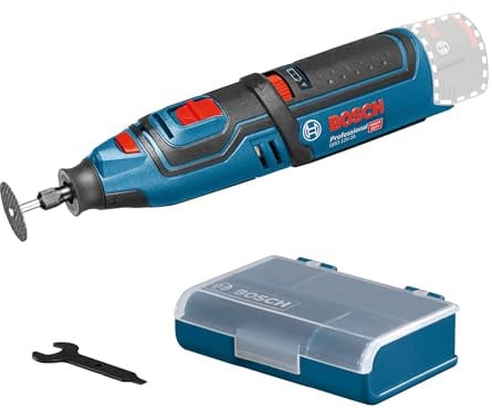 Bosch Professional 12V System Akku Rotationswerkzeug GRO 12V-35 (inkl. Schlüssel, Spannzange, Trennscheibe, Zubehör Box, Einlage, ohne Akku/ Ladegerät)