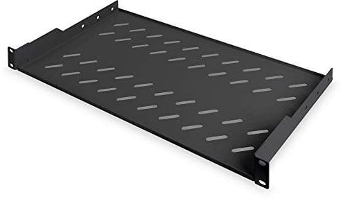 DIGITUS Fachboden zum Festeinbau – 19-Zoll – 1HE – Befestigung Vorne – Traglast 15 kg – 250 mm Tiefe – Für Netzwerk- und Serverschränke ab 450 mm Schranktiefe – Schwarz