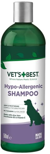 Vet's Best Hypoallergenes Hundeshampoo für empfindliche Haut, lindert Beschwerden bei trockener, juckender Haut, reinigt, befeuchtet und pflegt Haut und Fell 500ml