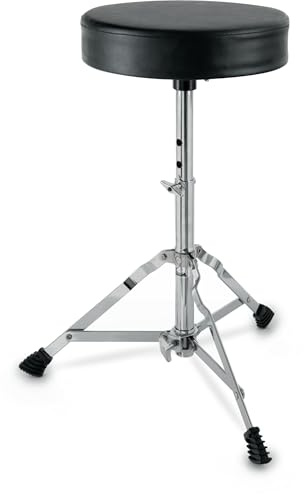 XDrum Schlagzeughocker Semi - Höhenverstellbarer Drum Hocker, verstellbar von 50-62 cm - DREI stabile Standbeine mit Gummifüßen, zusammenklappbar - Extra Dicke 4 cm Polsterung für bequemen Sitz