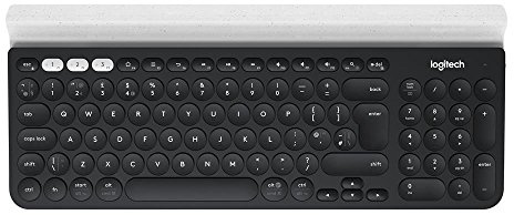 Logitech K780 Kabellose Tastatur, Bluetooth & 2.4 GHz Verbindung, Multi Device & Easy-Switch Feature, Integrierte Halterung, PC/Mac/Tablet/Smartphone, Deutsches QWERTZ-Layout - Dunkelgrau/Weiß