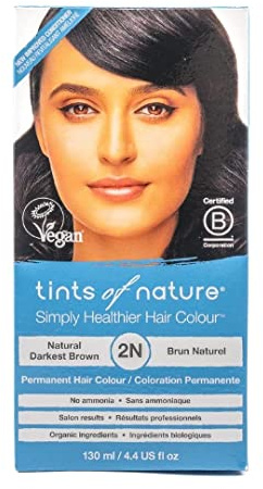Tints of Nature 2N Natural Darkest Brown Permanent Hair Dye, Natürliches Dunkelbraun Permanente Haarfarbe, pflegt das Haar und deckt Grau ab, ammoniakfrei, 130 ml