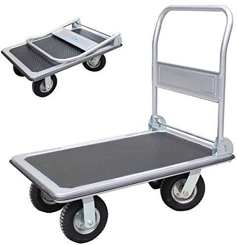 Plattformwagen 300 kg luftbereift Transportwagen Handwagen Paketwagen Transporthilfe mit Lenkrollen Transportkarre 22cm XXL Lufträder kugelgelagert 90 x 60 x 96 (L x B x H)